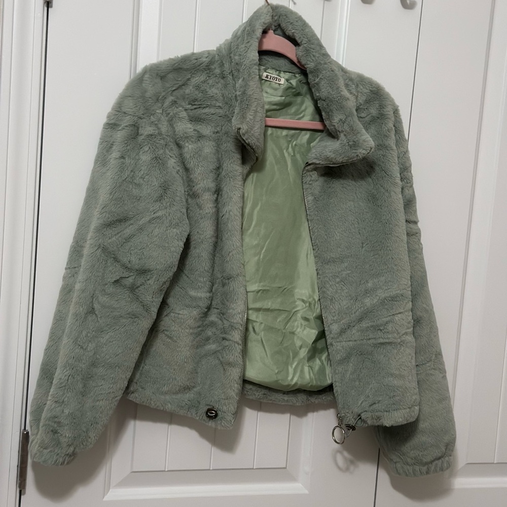 Green Teddy Jacket with Waist Tie